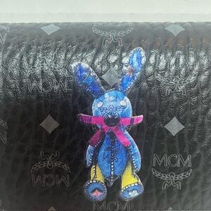 MCM Black Wallet with Vibrant Bunny Accent